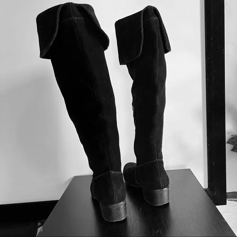 Steve Madden Tyga Suede Leather Black Over the Knee Boots 1.75” Block Heel Sz. 8